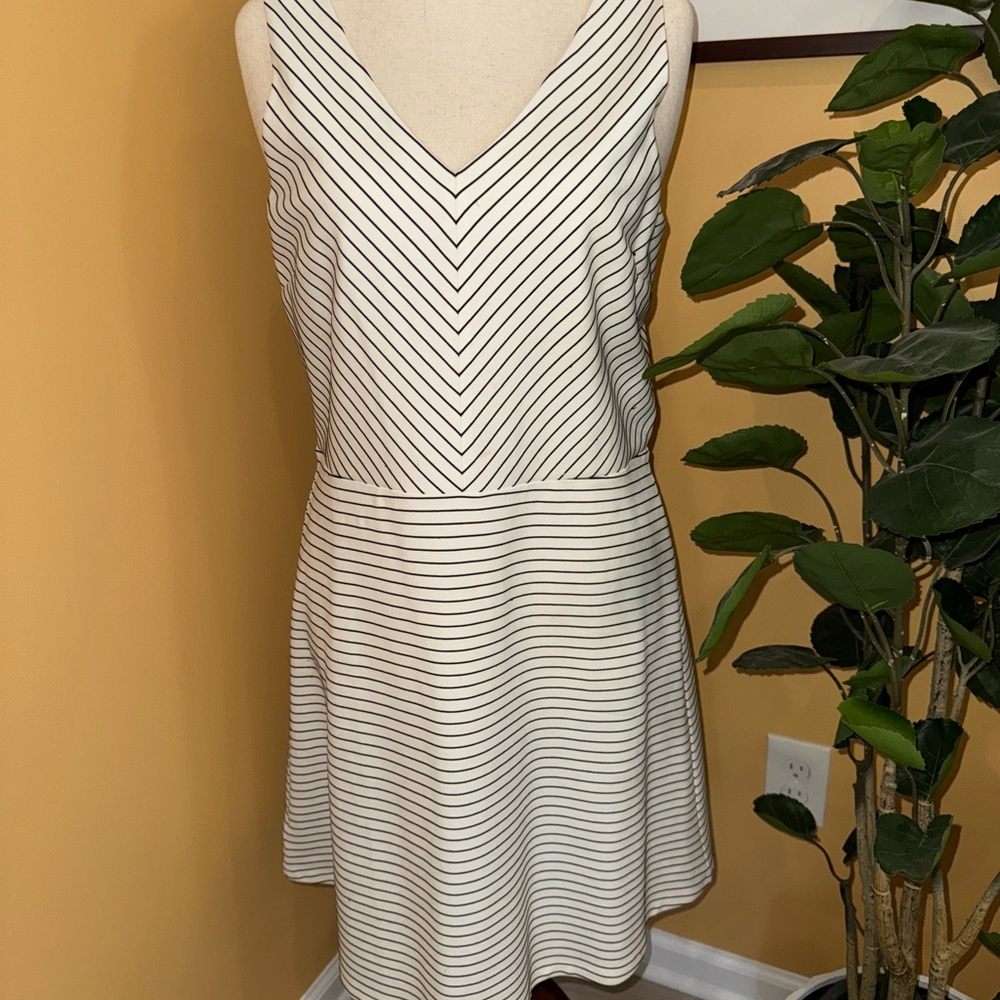 LOFT White and Gray A-Line Mini Dress